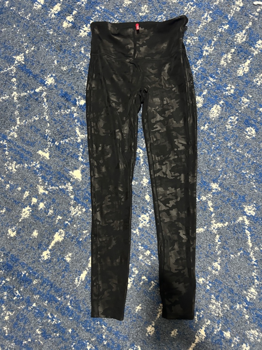 SPANX High-Waisted Faux Leather Black Camo Women’s Leggings